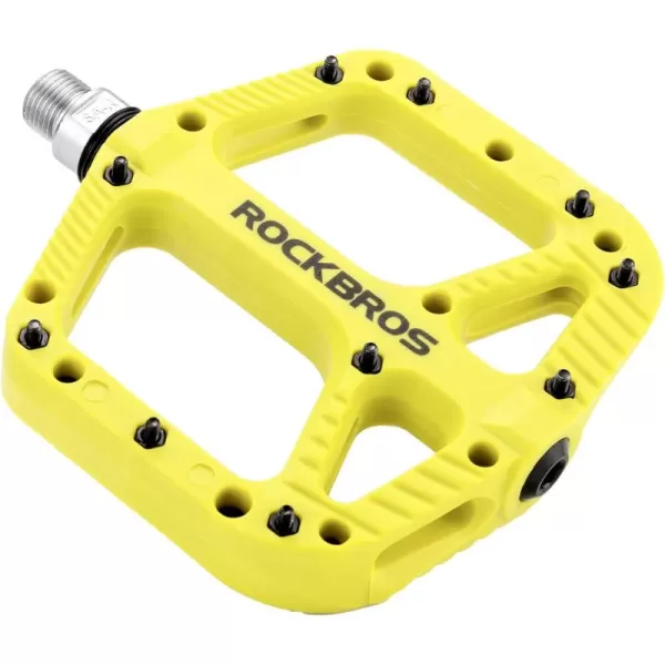 imageRock BROS Mountain Bike Pedals Nylon Composite Bearing 916quot MTB Bicycle Pedals with Wide Flat PlatformGreen