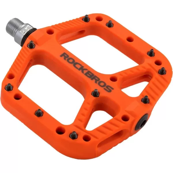 imageRock BROS Mountain Bike Pedals Nylon Composite Bearing 916quot MTB Bicycle Pedals with Wide Flat PlatformOrange