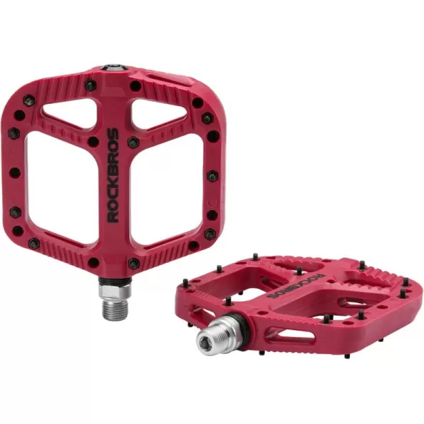 imageRock BROS Mountain Bike Pedals Nylon Composite Bearing 916quot MTB Bicycle Pedals with Wide Flat PlatformRed