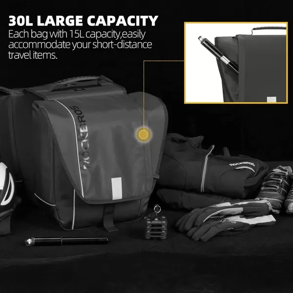 imageROCKBROS 30L Bike Panniers Bags for Bicycles Rear Rack Pannier Bag Waterproof Bicycle Pannier with Rain Cover