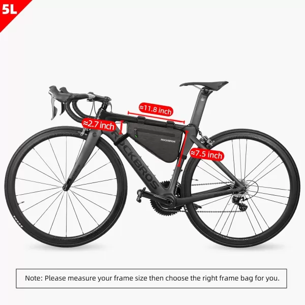 imageROCKBROS 5L Bike Bicycle Frame Bag Waterproof Bikepacking Bike Bag Triangle Frame Bag Large Bike Storage Bag Under Frame 5Lblack