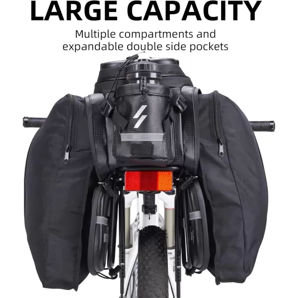 imageROCKBROS Bike Bag Bike Rack Bag Bike Trunk Bag Carbon Leather Bicycle Rear Seat Cargo Bag Bike Pannier Handbag 3 in 1