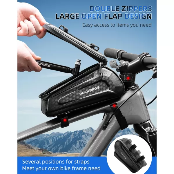 imageROCKBROS Bike Bag Phone Holder Bag Bike Top Tube Bag Bicycle Frame Bag Waterproof Bike Bag Pouch Bike Accessories for Mountain Road Bike MTB Ebikes Compatible with Phone Under 65quot