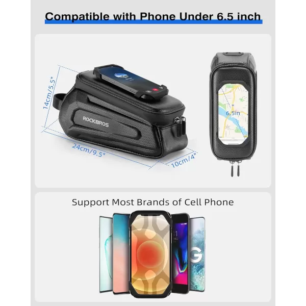 imageROCKBROS Bike Bag Phone Holder Bag Bike Top Tube Bag Bicycle Frame Bag Waterproof Bike Bag Pouch Bike Accessories for Mountain Road Bike MTB Ebikes Compatible with Phone Under 65quot