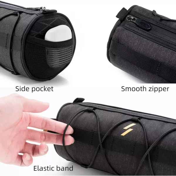 imageROCKBROS Bike Handlebar Bag Small Bicycle Handle Bar Bag Handy Front Bike Bags Handlebar Storage Pouch Pack with Shoulder Strap Little Mountain Road Bike Barrel BagBlack