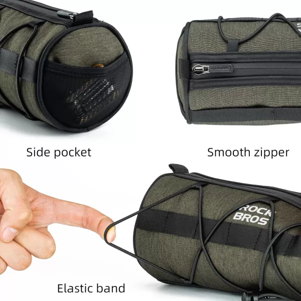 imageROCKBROS Bike Handlebar Bag Small Bicycle Handle Bar Bag Handy Front Bike Bags Handlebar Storage Pouch Pack with Shoulder Strap Little Mountain Road Bike Barrel BagDark Green