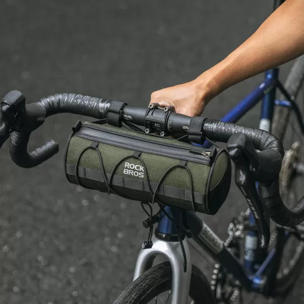 imageROCKBROS Bike Handlebar Bag Small Bicycle Handle Bar Bag Handy Front Bike Bags Handlebar Storage Pouch Pack with Shoulder Strap Little Mountain Road Bike Barrel BagDark Green