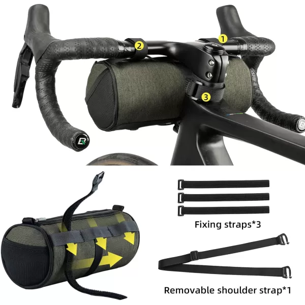 imageROCKBROS Bike Handlebar Bag Small Bicycle Handle Bar Bag Handy Front Bike Bags Handlebar Storage Pouch Pack with Shoulder Strap Little Mountain Road Bike Barrel BagDark Green