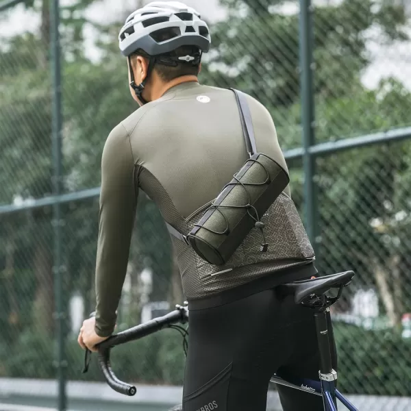 imageROCKBROS Bike Handlebar Bag Small Bicycle Handle Bar Bag Handy Front Bike Bags Handlebar Storage Pouch Pack with Shoulder Strap Little Mountain Road Bike Barrel BagDark Green