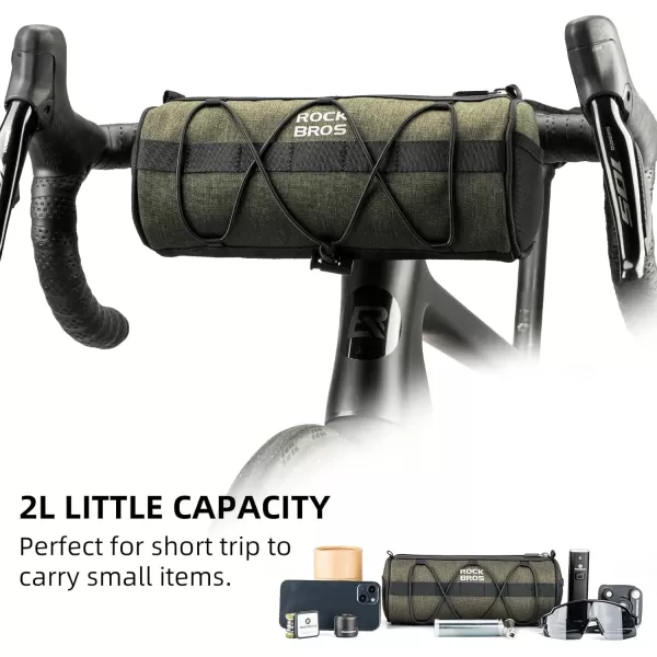 imageROCKBROS Bike Handlebar Bag Small Bicycle Handle Bar Bag Handy Front Bike Bags Handlebar Storage Pouch Pack with Shoulder Strap Little Mountain Road Bike Barrel BagDark Green