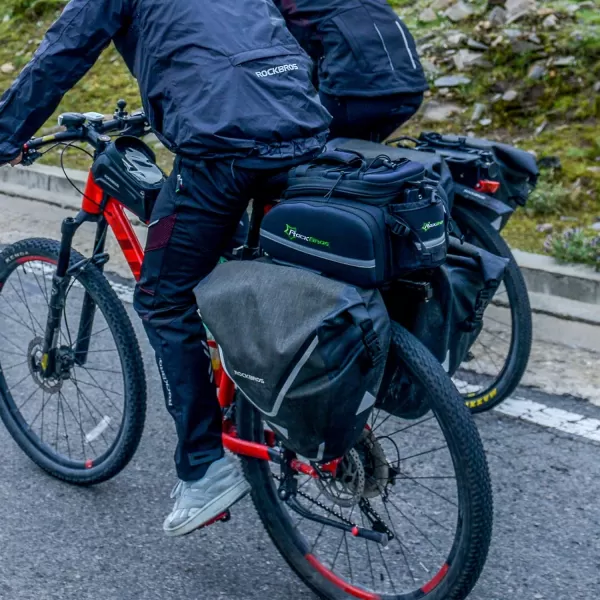 imageROCKBROS Bike Pannier Waterproof 27L Large Capacity Bike Bag Rear Rack Bicycle Pannier Bag Waterproof for Grocery Touring Cycling Triangle Grey1Black Golden2