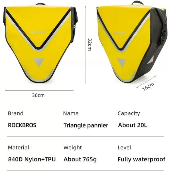 imageROCKBROS Bike Pannier Waterproof 27L Large Capacity Bike Bag Rear Rack Bicycle Pannier Bag Waterproof for Grocery Touring Cycling Triangle Grey1Triangle Yellow2
