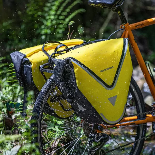 imageROCKBROS Bike Pannier Waterproof 27L Large Capacity Bike Bag Rear Rack Bicycle Pannier Bag Waterproof for Grocery Touring Cycling Triangle Grey1Triangle Yellow2