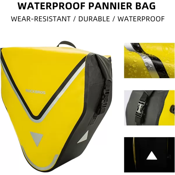 imageROCKBROS Bike Pannier Waterproof 27L Large Capacity Bike Bag Rear Rack Bicycle Pannier Bag Waterproof for Grocery Touring Cycling Triangle Grey1Triangle Yellow2