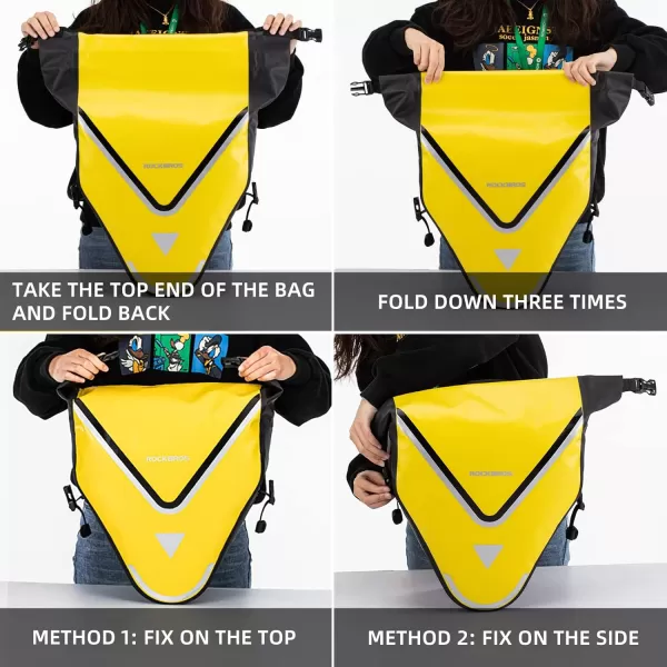 imageROCKBROS Bike Pannier Waterproof 27L Large Capacity Bike Bag Rear Rack Bicycle Pannier Bag Waterproof for Grocery Touring Cycling Triangle Grey1Triangle Yellow2