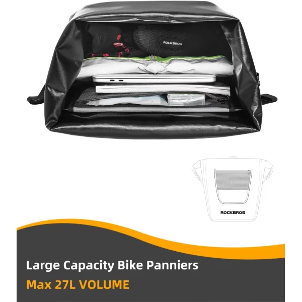 imageROCKBROS Bike Pannier Waterproof 27L Large Capacity Bike Bag Rear Rack Bicycle Pannier Bag Waterproof for Grocery Touring Cycling Triangle Grey1Upgraded black1
