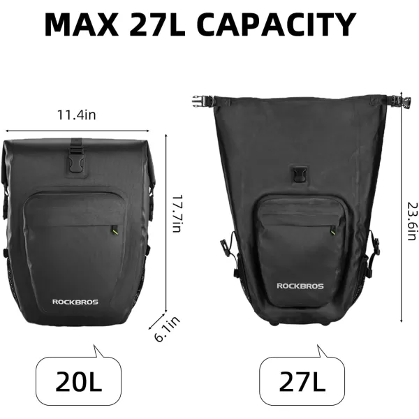 imageROCKBROS Bike Pannier Waterproof 27L Large Capacity Bike Bag Rear Rack Bicycle Pannier Bag Waterproof for Grocery Touring Cycling Triangle Grey1Upgraded black1