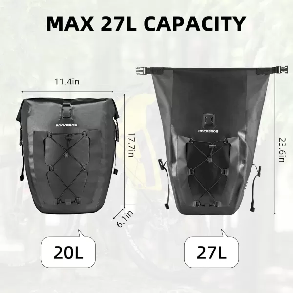 imageROCKBROS Bike Pannier Waterproof 27L Large Capacity Bike Bag Rear Rack Bicycle Pannier Bag Waterproof for Grocery Touring Cycling Triangle Grey1black1
