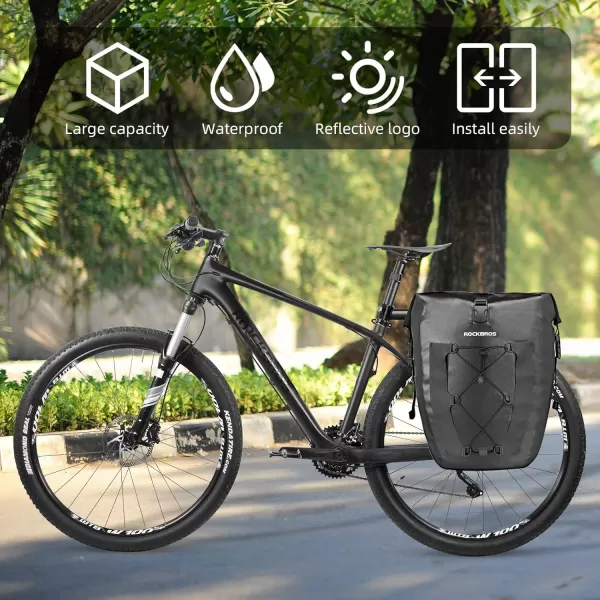 imageROCKBROS Bike Pannier Waterproof 27L Large Capacity Bike Bag Rear Rack Bicycle Pannier Bag Waterproof for Grocery Touring Cycling Triangle Grey1black1