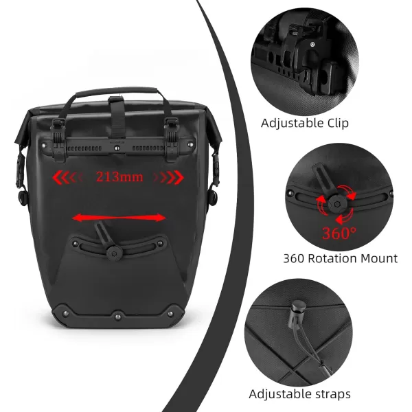 imageROCKBROS Bike Pannier Waterproof 27L Large Capacity Bike Bag Rear Rack Bicycle Pannier Bag Waterproof for Grocery Touring Cycling Triangle Grey1black1