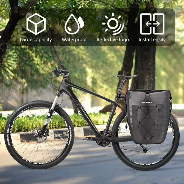 imageROCKBROS Bike Pannier Waterproof 27L Large Capacity Bike Bag Rear Rack Bicycle Pannier Bag Waterproof for Grocery Touring Cycling Triangle Grey1black2