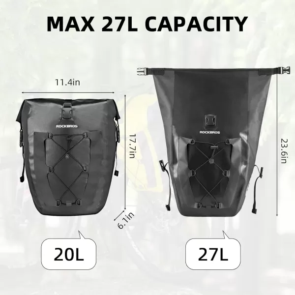imageROCKBROS Bike Pannier Waterproof 27L Large Capacity Bike Bag Rear Rack Bicycle Pannier Bag Waterproof for Grocery Touring Cycling Triangle Grey1black2