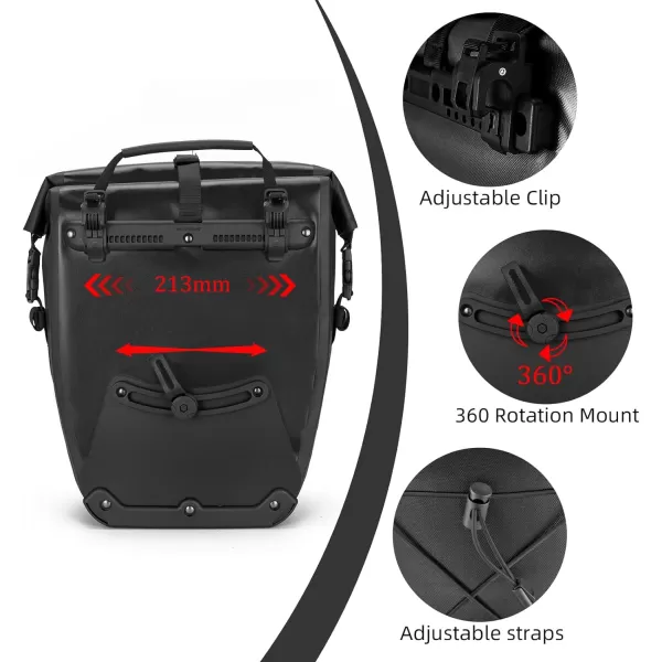 imageROCKBROS Bike Pannier Waterproof 27L Large Capacity Bike Bag Rear Rack Bicycle Pannier Bag Waterproof for Grocery Touring Cycling Triangle Grey1black2