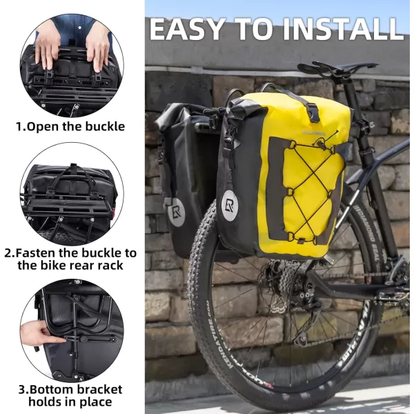 imageROCKBROS Bike Pannier Waterproof 27L Large Capacity Bike Bag Rear Rack Bicycle Pannier Bag Waterproof for Grocery Touring Cycling Triangle Grey1yellow1