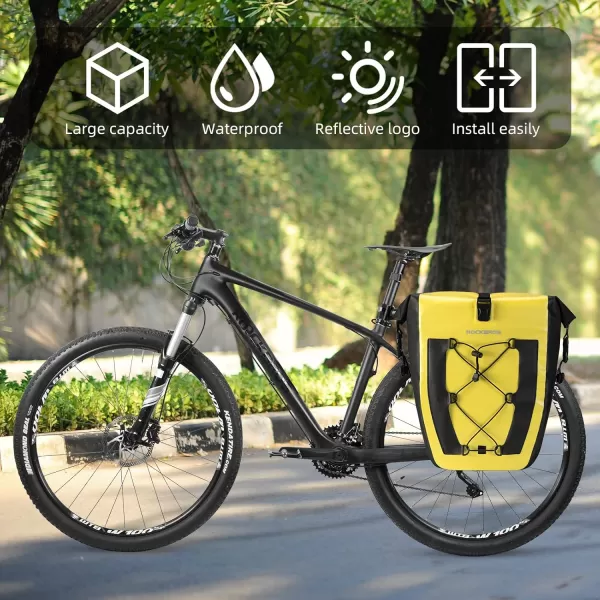 imageROCKBROS Bike Pannier Waterproof 27L Large Capacity Bike Bag Rear Rack Bicycle Pannier Bag Waterproof for Grocery Touring Cycling Triangle Grey1yellow1
