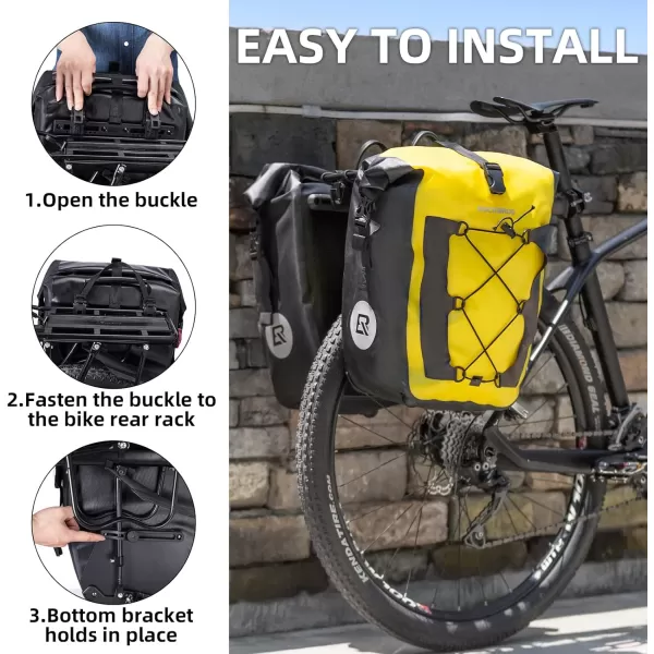 imageROCKBROS Bike Pannier Waterproof 27L Large Capacity Bike Bag Rear Rack Bicycle Pannier Bag Waterproof for Grocery Touring Cycling Triangle Grey1yellow2