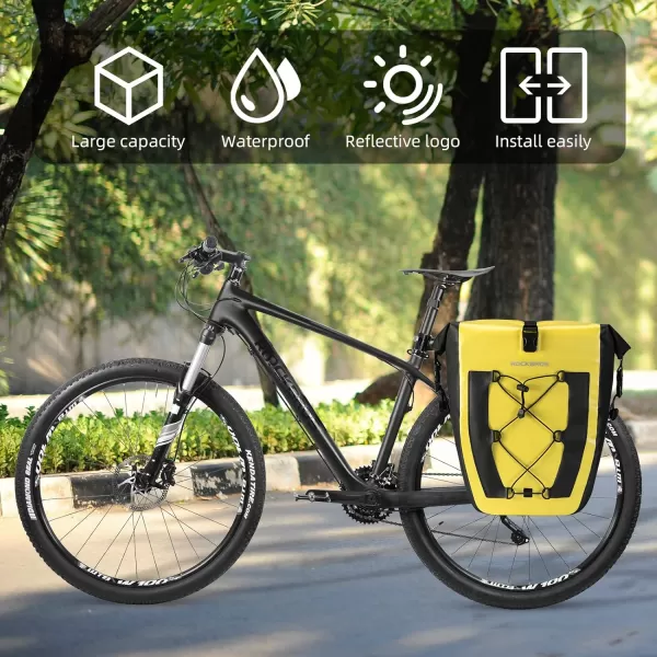 imageROCKBROS Bike Pannier Waterproof 27L Large Capacity Bike Bag Rear Rack Bicycle Pannier Bag Waterproof for Grocery Touring Cycling Triangle Grey1yellow2