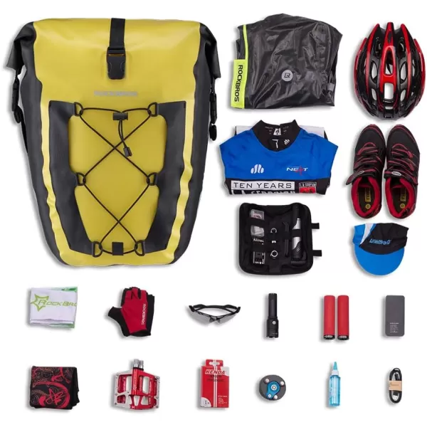 imageROCKBROS Bike Pannier Waterproof 27L Large Capacity Bike Bag Rear Rack Bicycle Pannier Bag Waterproof for Grocery Touring Cycling Triangle Grey1yellow2