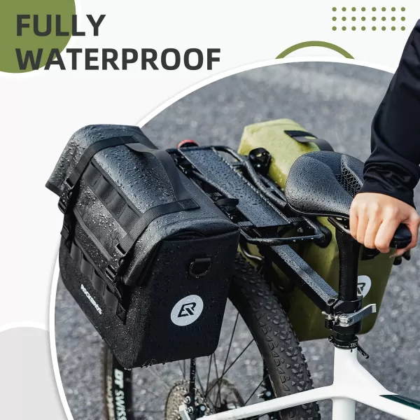 imageROCKBROS Bike Panniers 15L Capacity Waterproof Bike Rack Bag Bicycle Panniers for Cycling Commuting Bikepacking BlackGreen 2PCS