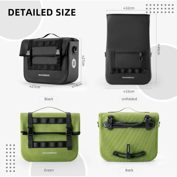 imageROCKBROS Bike Panniers 15L Capacity Waterproof Bike Rack Bag Bicycle Panniers for Cycling Commuting Bikepacking BlackGreen 2PCS