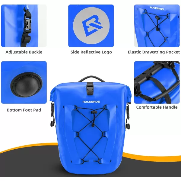 imageROCKBROS Bike Panniers Waterproof Bike Rear Rack Bag Max 30L Large Capacity Bike Rear Panniers for Cycling Traveling CommutingBlue2