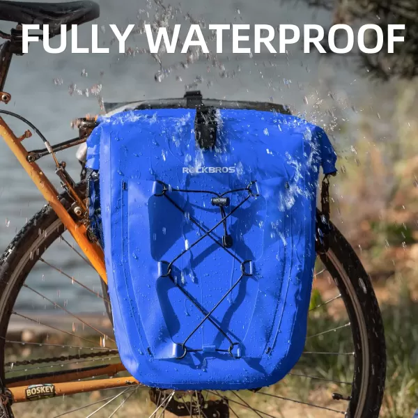 imageROCKBROS Bike Panniers Waterproof Bike Rear Rack Bag Max 30L Large Capacity Bike Rear Panniers for Cycling Traveling CommutingBlue2