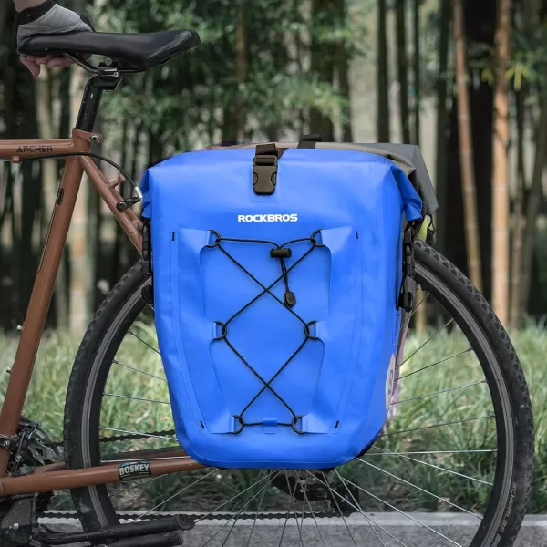 imageROCKBROS Bike Panniers Waterproof Bike Rear Rack Bag Max 30L Large Capacity Bike Rear Panniers for Cycling Traveling CommutingBlue2
