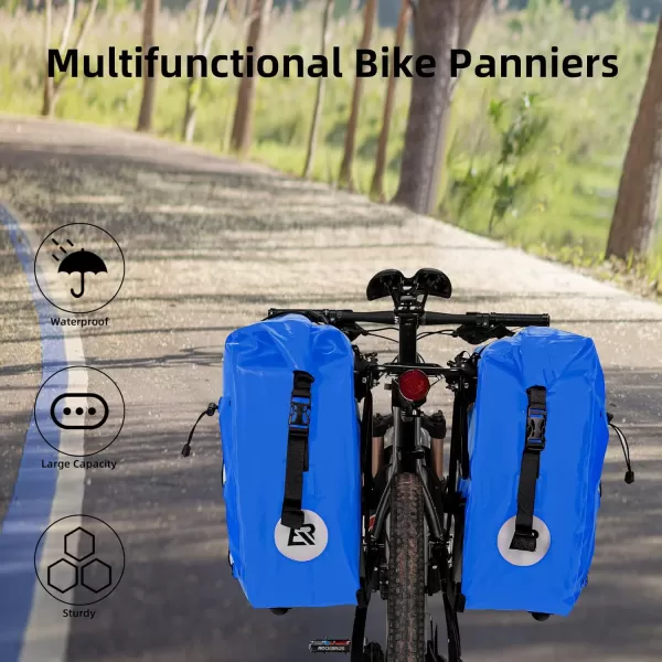imageROCKBROS Bike Panniers Waterproof Bike Rear Rack Bag Max 30L Large Capacity Bike Rear Panniers for Cycling Traveling CommutingBlue2