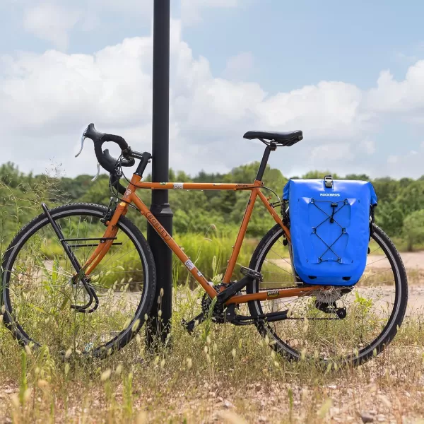 imageROCKBROS Bike Panniers Waterproof Bike Rear Rack Bag Max 30L Large Capacity Bike Rear Panniers for Cycling Traveling CommutingBlue2