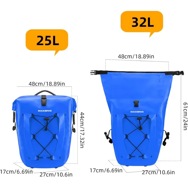imageROCKBROS Bike Panniers Waterproof Bike Rear Rack Bag Max 30L Large Capacity Bike Rear Panniers for Cycling Traveling CommutingBlue2