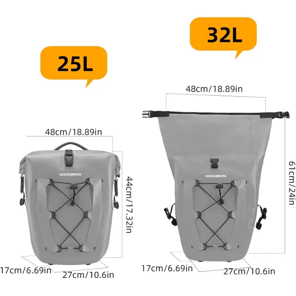 imageROCKBROS Bike Panniers Waterproof Bike Rear Rack Bag Max 30L Large Capacity Bike Rear Panniers for Cycling Traveling CommutingGrey2