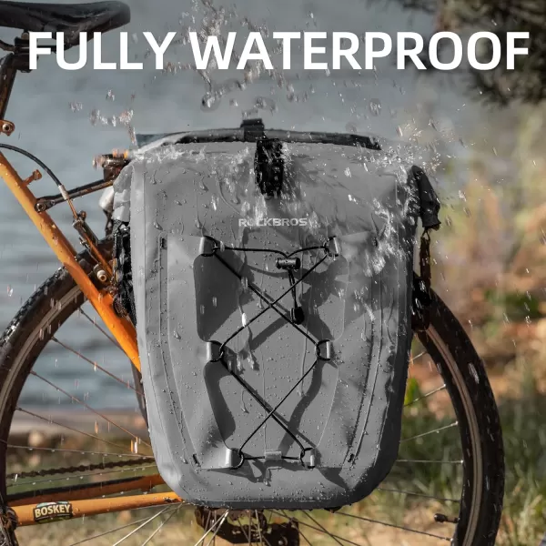 imageROCKBROS Bike Panniers Waterproof Bike Rear Rack Bag Max 30L Large Capacity Bike Rear Panniers for Cycling Traveling CommutingGrey2