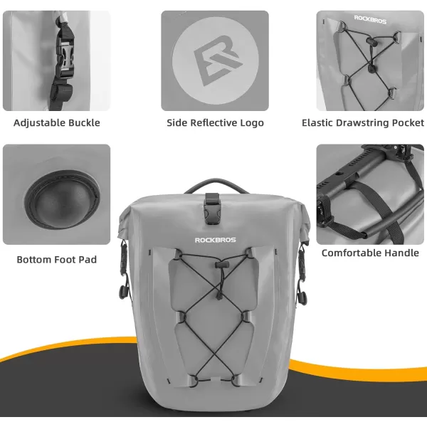 imageROCKBROS Bike Panniers Waterproof Bike Rear Rack Bag Max 30L Large Capacity Bike Rear Panniers for Cycling Traveling CommutingGrey2