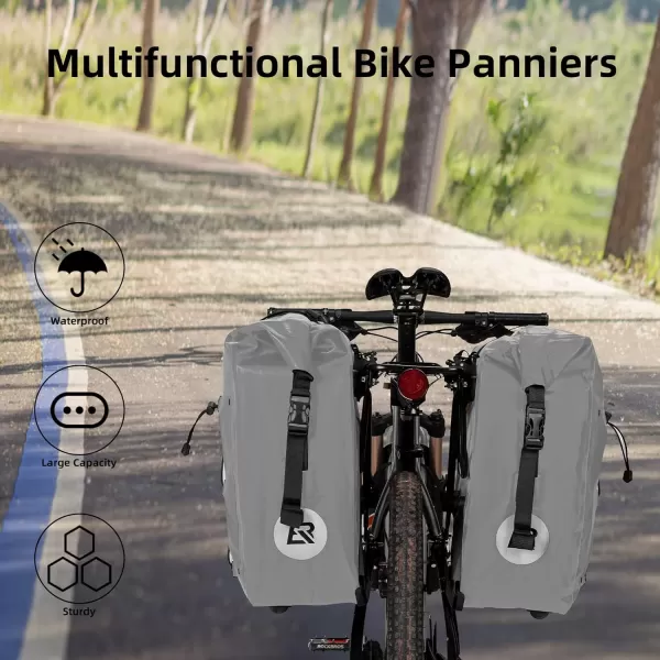 imageROCKBROS Bike Panniers Waterproof Bike Rear Rack Bag Max 30L Large Capacity Bike Rear Panniers for Cycling Traveling CommutingGrey2