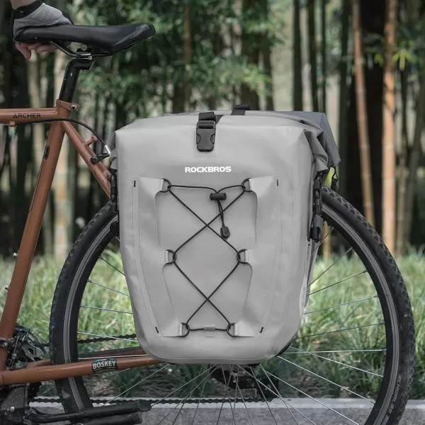 imageROCKBROS Bike Panniers Waterproof Bike Rear Rack Bag Max 30L Large Capacity Bike Rear Panniers for Cycling Traveling CommutingGrey2