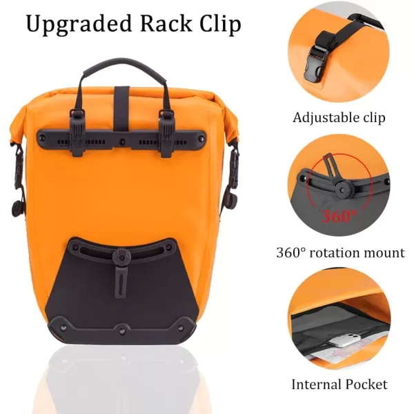 imageROCKBROS Bike Panniers Waterproof Bike Rear Rack Bag Max 30L Large Capacity Bike Rear Panniers for Cycling Traveling CommutingOrange2