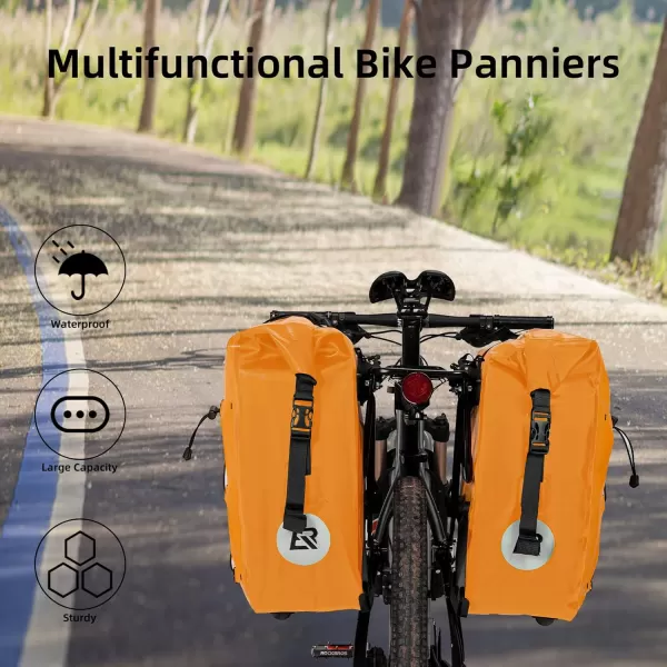 imageROCKBROS Bike Panniers Waterproof Bike Rear Rack Bag Max 30L Large Capacity Bike Rear Panniers for Cycling Traveling CommutingOrange2