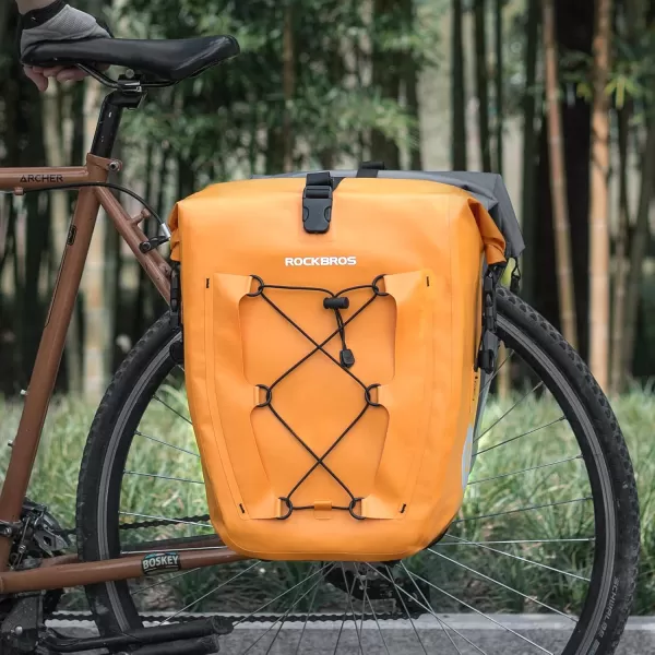 imageROCKBROS Bike Panniers Waterproof Bike Rear Rack Bag Max 30L Large Capacity Bike Rear Panniers for Cycling Traveling CommutingOrange2