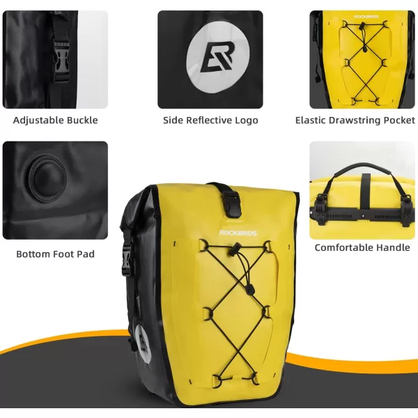imageROCKBROS Bike Panniers Waterproof Bike Rear Rack Bag Max 30L Large Capacity Bike Rear Panniers for Cycling Traveling CommutingYellow2