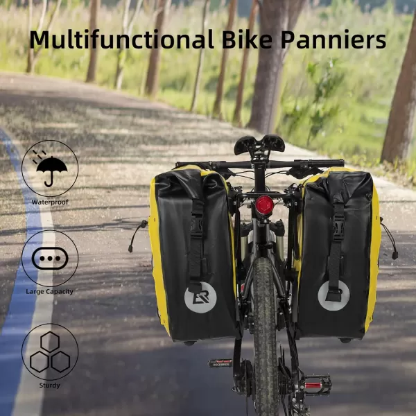imageROCKBROS Bike Panniers Waterproof Bike Rear Rack Bag Max 30L Large Capacity Bike Rear Panniers for Cycling Traveling CommutingYellow2
